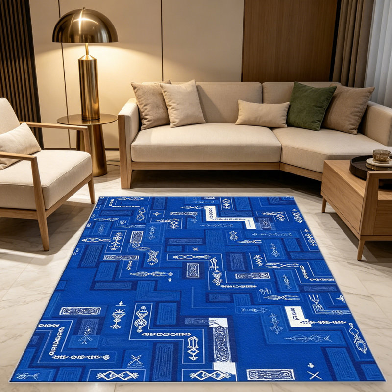 Blue Tribal Geometric carpet-easy to clean, machine-washable, soft and comfortable; suitable for door mats, kitchens, living rooms, bedrooms, corridors, and laundry areas. Easy to clean, durable carpet for home decoration.