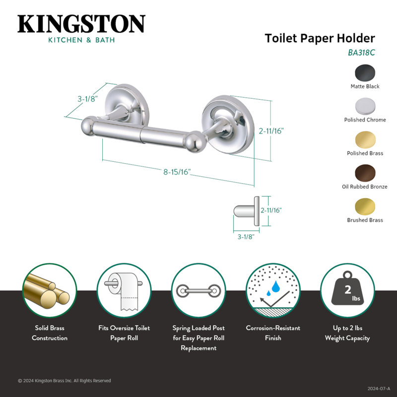 Porte-papier hygiénique classique Kingston Brass, Chrome poli
