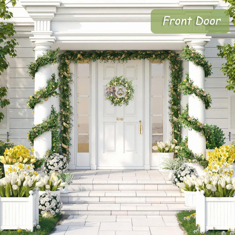 20'' Green Artificial Eucalyptus Wreath with Bow for Front Door