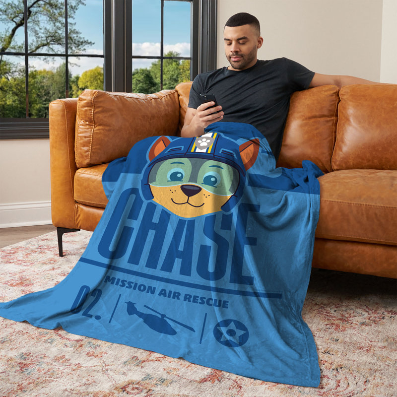 Paw Patrol High to the Silk Touch Throw Blanket Sky-High Adventure Graphic for Paw Patrol Fans, Chase, 60" L x 50" W, Blue