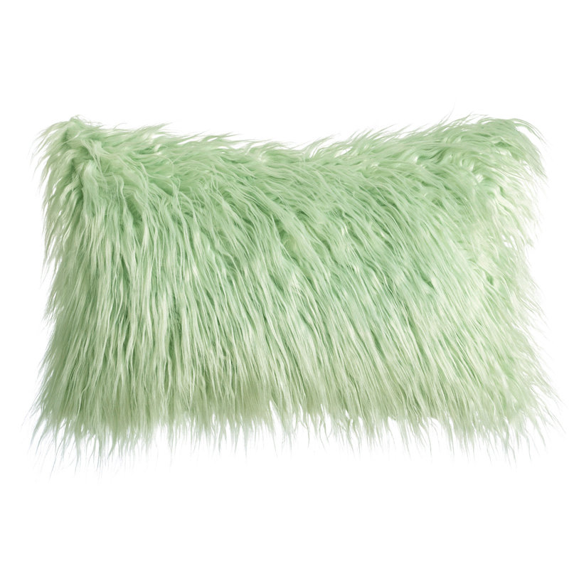 Housse de coussin rectangulaire en fausse fourrure avec insert, Vert mer