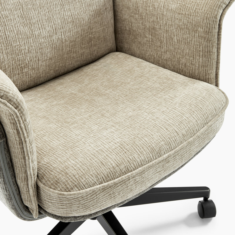 Margie Upholstered Cream Jumbo Corduroy Swivel Office Chair - Contemporary Sleek Highback Rest