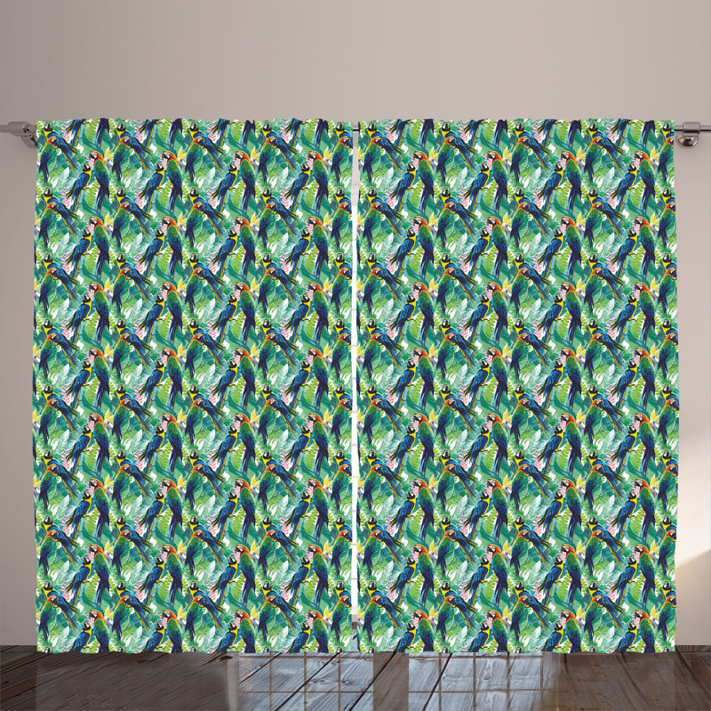 Rustic curtain, scarlet macaw parrots, multi -colored
