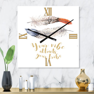 Horloge murale «Two Feathers Your Vibe attire votre tribu»