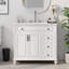 Meuble-lavabo blanc 36 po avec lavabo et tiroir rabattable - Armoire en bois massif avec poignées noires, rangement moderne