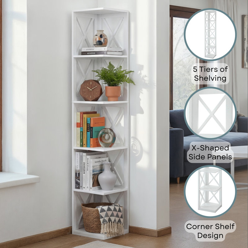 Darek 63.75" H x 12" W Corner Bookcase, White