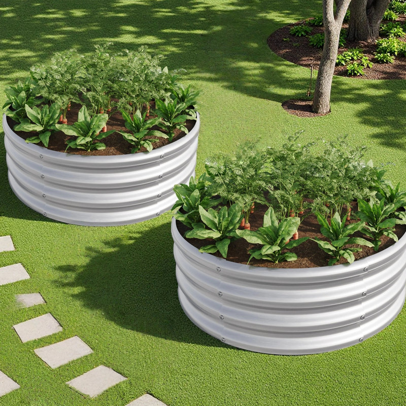 2Pcs W840116761 Galvanized Metal Planter With Reinforced Structure For Supporting Large Plants, Suitable Shallow Rooting Crops Raised Garden Bed - Coating Safe Cultivation Of Herbs And Carrot, Easy