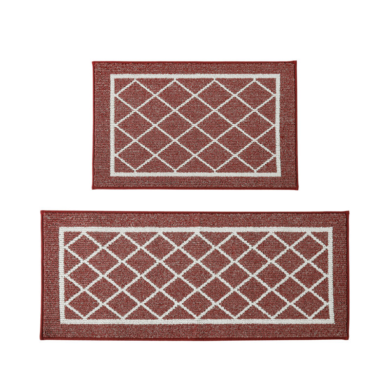 Tapis de cuisine antidérapant et moelleux 2 pièces, Tapis de couloir 20 po x 48 po, Rouge