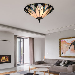 3 - Light Tiffany Glass Flush Mount Ceiling Light