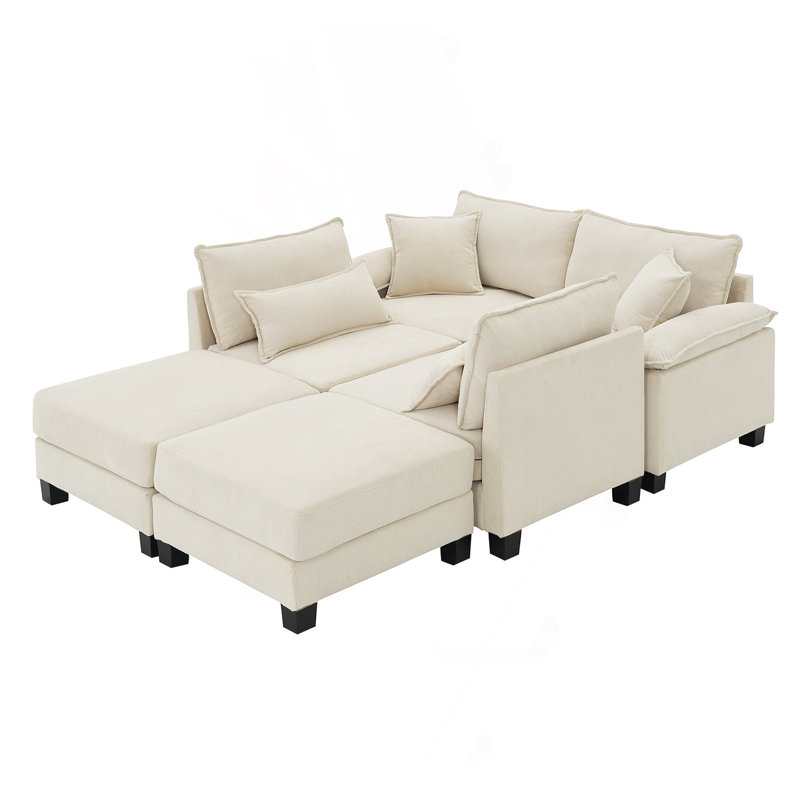 Canapé-lit modulaire large en velours côtelé, Velours côtelé beige