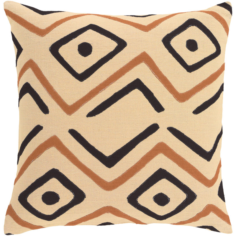 Throw Pillow, Beige/Rust/Black, 18" H x 18" W x 4" D