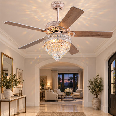 Ventilateur de plafond 52 po en cristal de luxe moderne avec lumières et télécommande, ventilateur à 6 vitesses