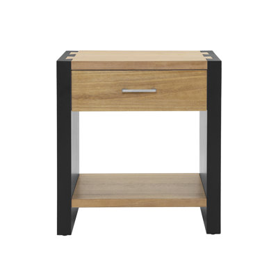 Modern 1-Drawer Nightstand with Open Shelf and Metal Handle