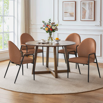 Chaise de salle à manger rembourrée avec accoudoirs avec structure en métal et dossier courbé rembourré pour la cuisine et la salle à manger