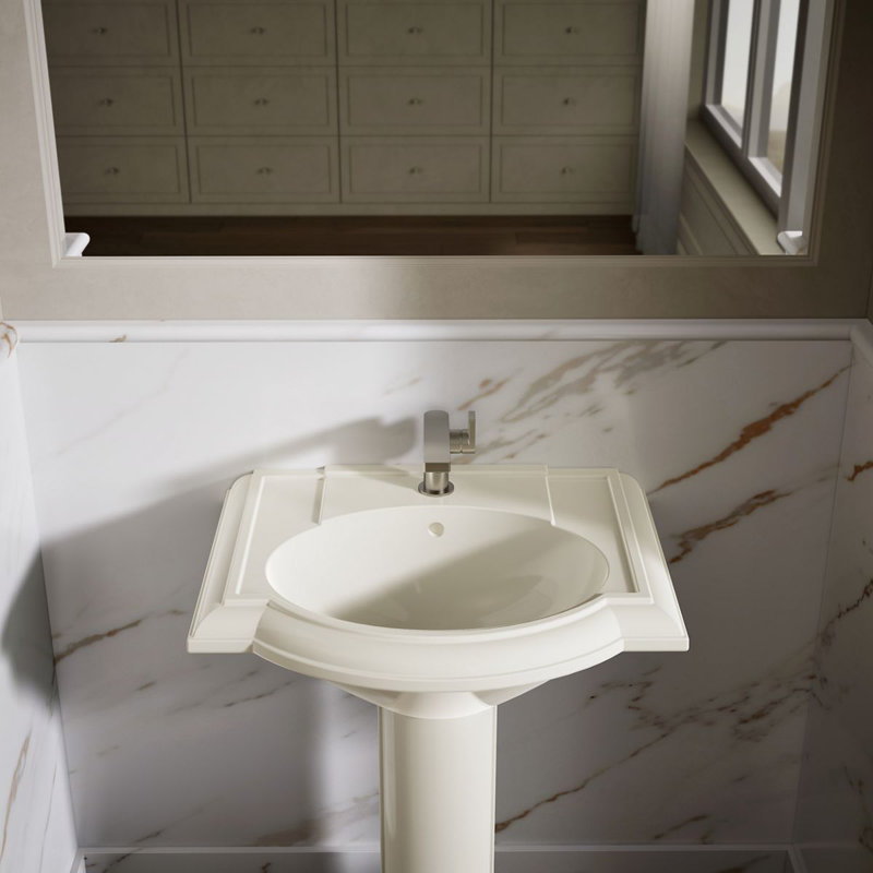 Devonshire® Ceramic 24" Pedestal Bathroom Sink with Overflow, Biscuit