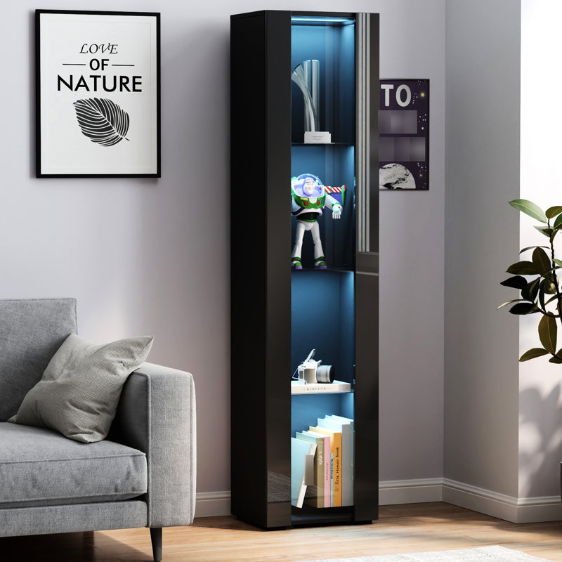Black Side Cabinet With Aluminum Strip Lamp - Generous Storage Volume Glittering Abundant Capacity W40xd29xh170cm 15mm Particleboard