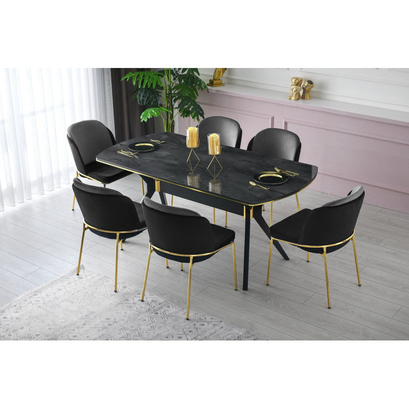 Chaise d'appoint rembourrée et revêtue de velours, Noir / doré, 4