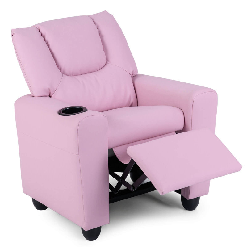 Fauteuil inclinable pour enfants avec porte-gobelet, dossier et repose-pieds réglables rose, Rose
