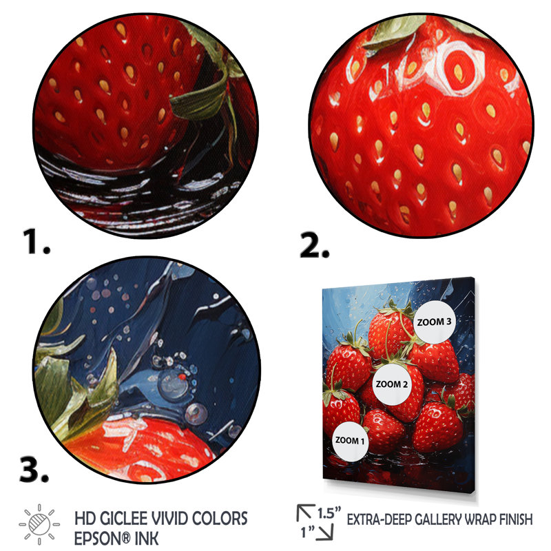 «Fruit Sweet Strawberry Pointillism II», reproduction sur toile, H 32 po x l 16 po x P 1 po