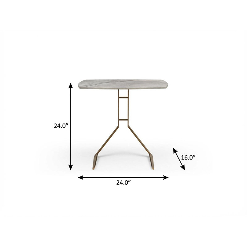 Table de bout en faux marbre et acier 24 po blanc et bronze