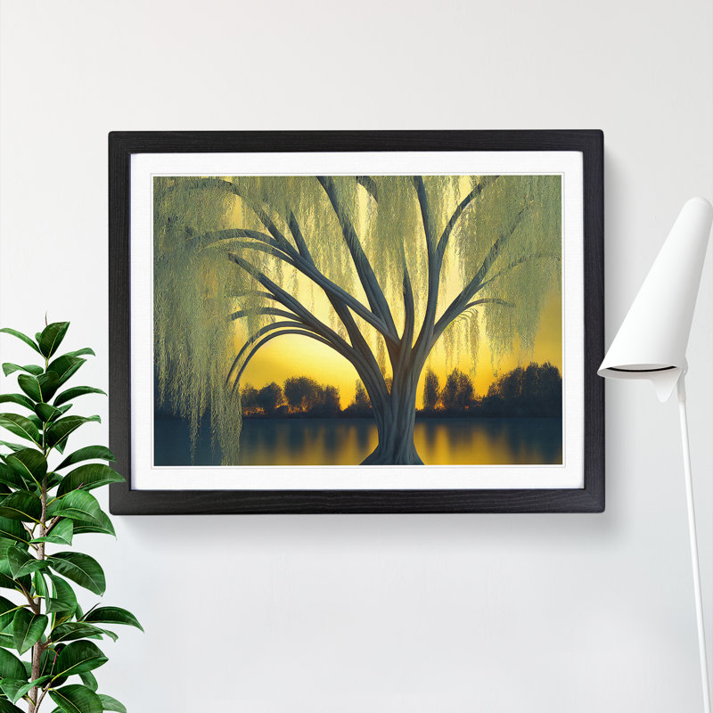 Dramatic Weeping Willow Tree - Single Picture Frame Print, Black Framed, 34cm H x 46cm W x 2cm D
