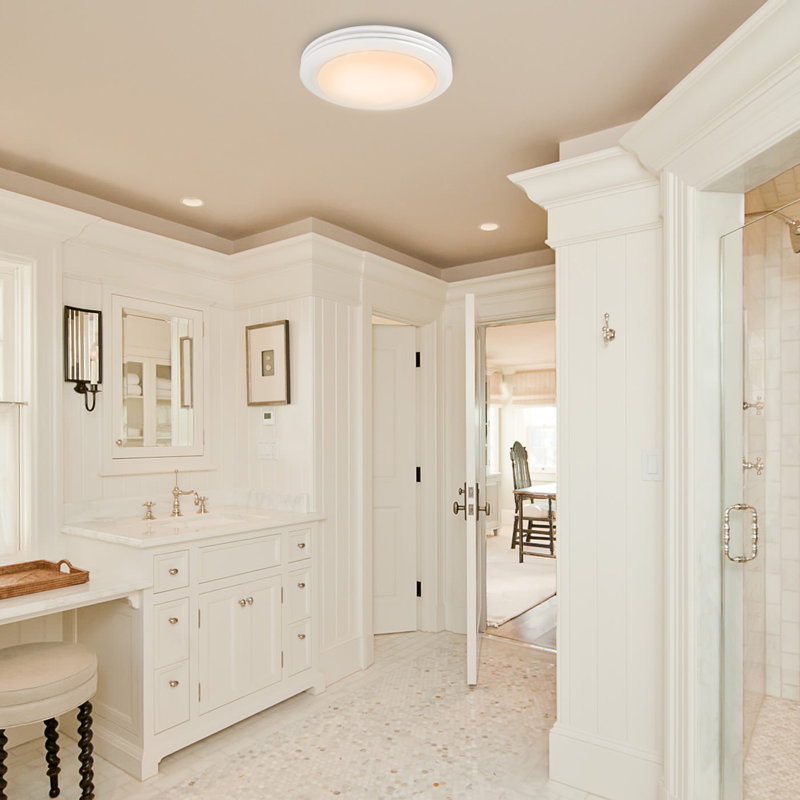 Satin White Round Bathroom Fan with LED Light