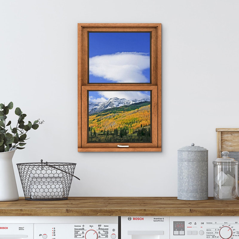 Window Scenery " Window View Yellow Flower Meadow Mountain Countryside Nature Pictures Decor Rustic Landscape "