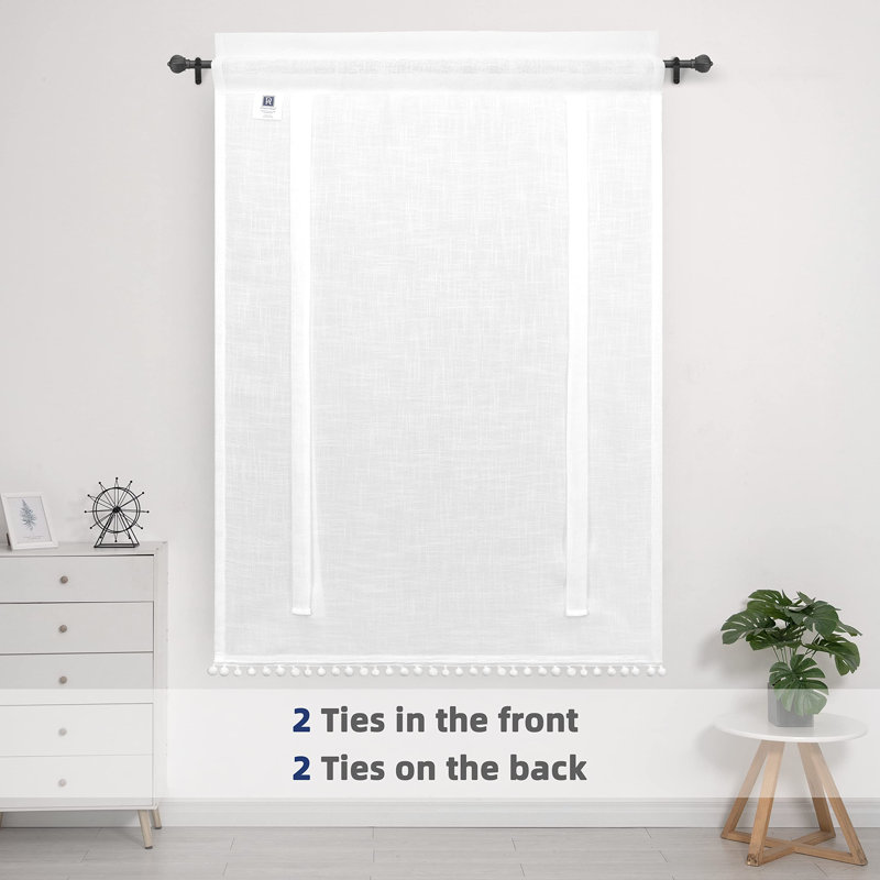 Linen Textured Semi Sheer Tie Up Curtains Polyester Curtain, 39" W x 55'" L