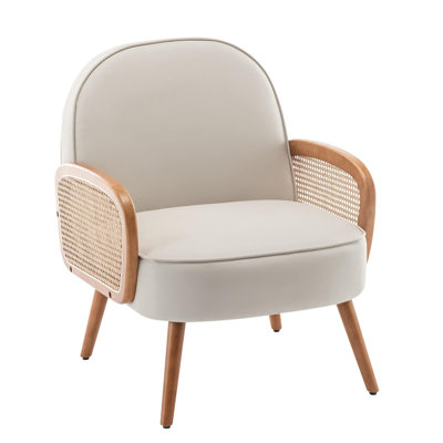 Modern Rattan Accent Chair with Comfy Upholstered Seat