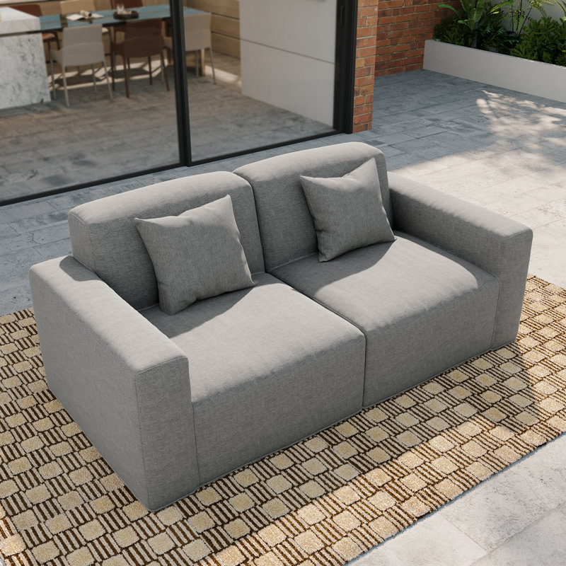 Ensemble de 2 fauteuils de jardin modernes Phu, configuration avec accoudoirs gauche et droit, tissu résistant aux intempéries et aux UV, aucun assemblage requis
