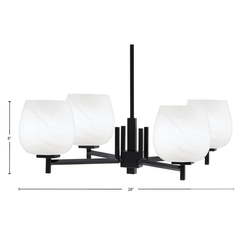 Lustre 4 lumières Fausley illustré avec verre transparent de 6 po, Noir mat