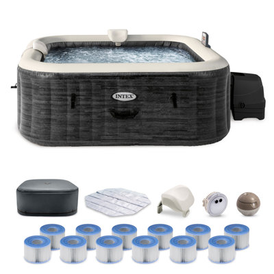 Intex 120 Volt 6 Person 140 - Jet Vinyl Square Inflatable Hot Tub in Gray