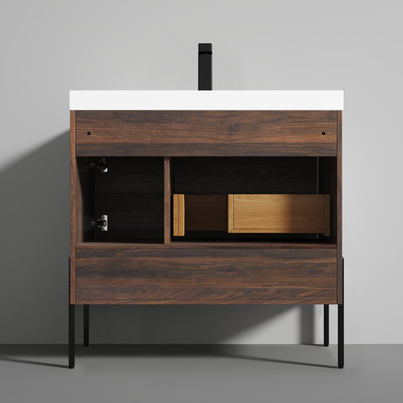 Meuble-lavabo simple avec plateau en acrylique 35,81 po Ancilin, Walnut