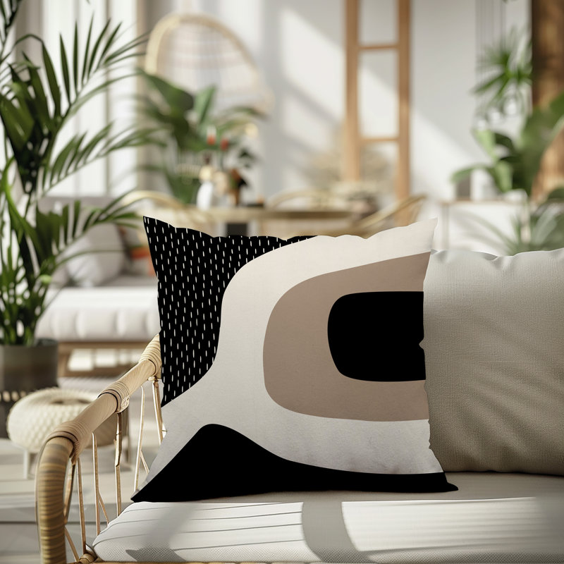 Coussin carré intérieur / extérieur pia, H 15 po x l 15 po, Beige / noir / blanc cassé