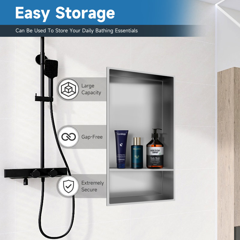 D Stainless Steel Shower Niche Recessed Niche Shower For Bathroom Storage, Brushed Nickel