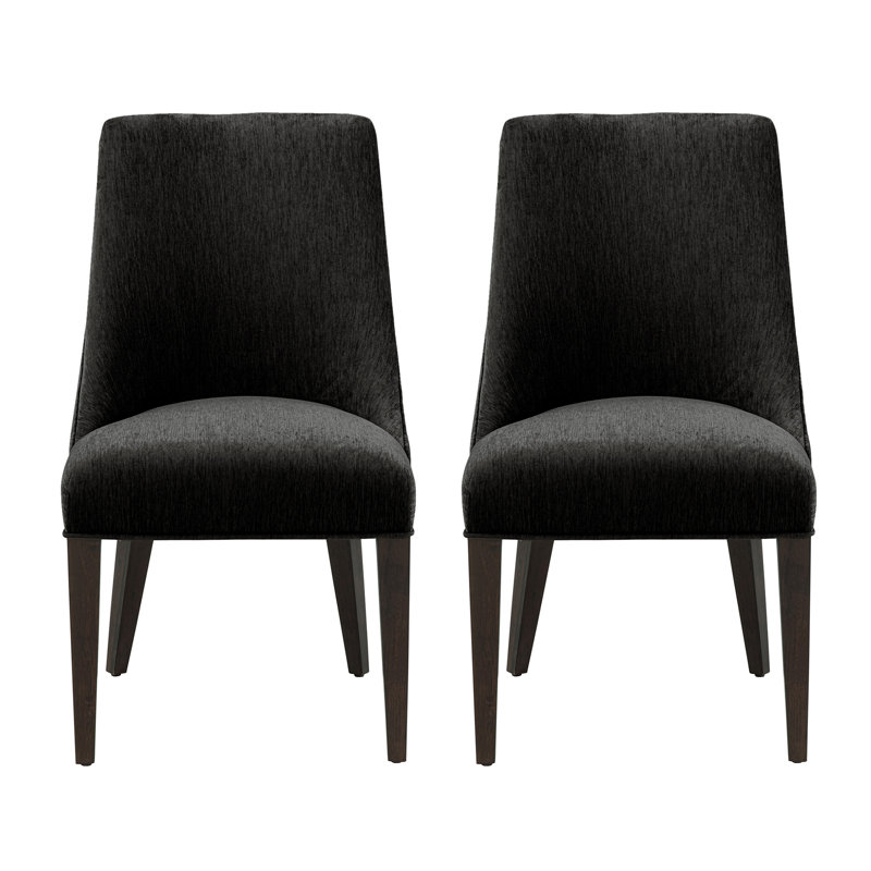 Beever Modern Chenille Upholstered Rubberwood Dining Chair, Black 