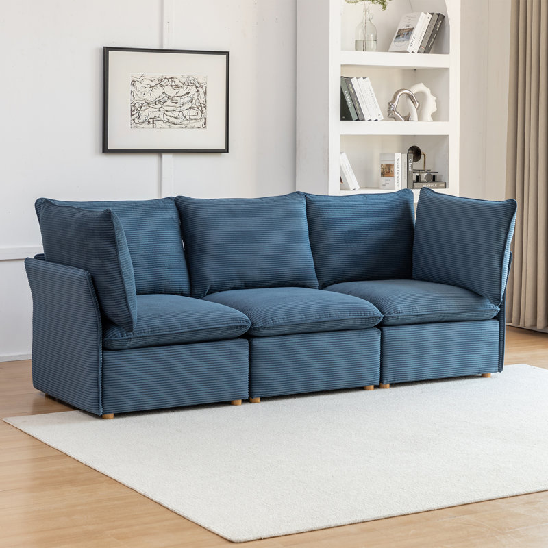 Hepworth 3 - Piece Corduroy Sectional Sofa With Cushions, Blue