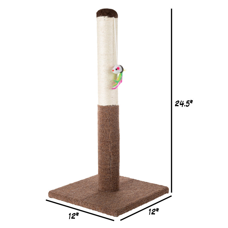 24.5-Inch Brown Sisal and Carpet Cat Scratching Post with Toy