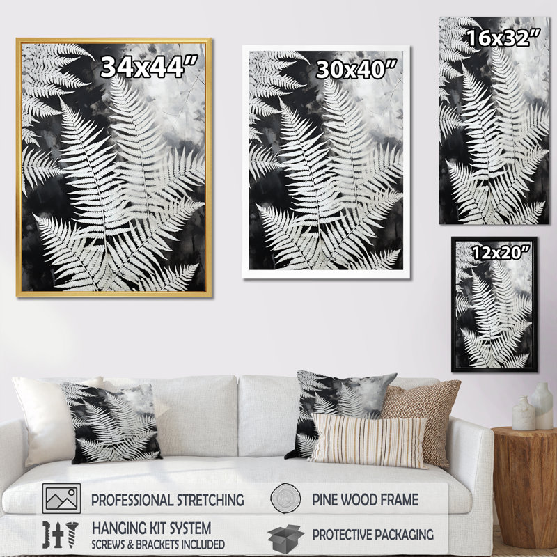 «White Ferns Serene Retreat» sur toile, H 44 po x l 34 po x P 1,5 po, Cadre simple argenté