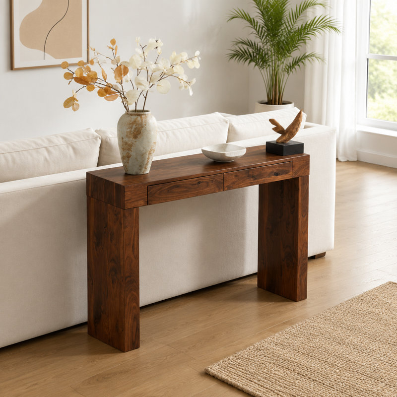 Table de bar 50 po à grain de bois en noyer avec 2 tiroirs de rangement, multifonctionnelle pour bureau à domicile