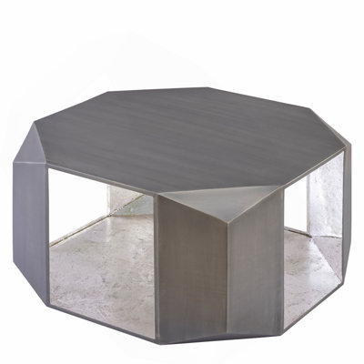Modern Style Designed with multiple angular panels Coffee Table made with aluminum sheet in Antique Silver with Gold Foil Inside