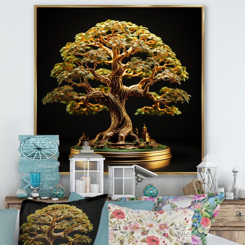 " Bonsai Tree Tranquility Expression ", Gold Floater Framed, 24" H x 24" W x 1" D
