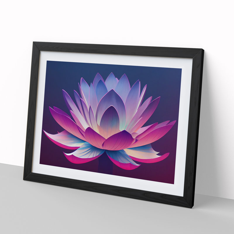 XH1022-7456X Revolutionary Lotus Flower 1 Piece Single Picture Frame Painting, 46cm H x 64cm W x 2cm D, Black