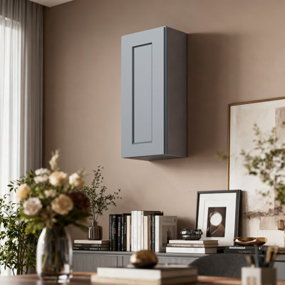 Solid Wood Single Door Wall Cabinet 1 Door And 2 Shelves For Kitchen Storage, Bathroom Storage, Laundry,Adjustable Shelves Ready To Assemble(15"W×12"D×30"H)