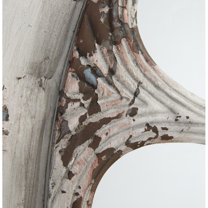 White Distressed Wood Arched Windowpane Wall Mirror
