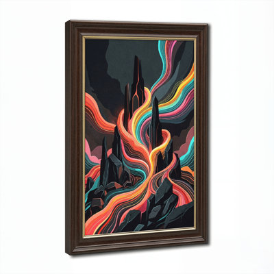 Art mural antique sur toile encadré doré pour le salon, la chambre à coucher, le bureau ou le vestibule - Décoration murale décorative avec vagues colorées