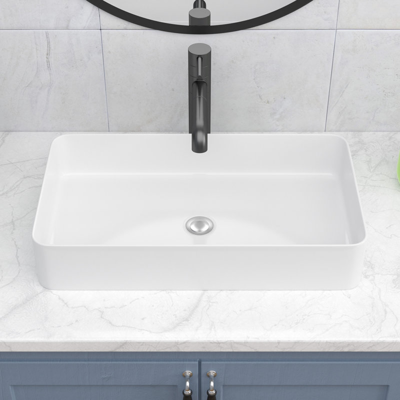 LEPUDAY 14'' White Ceramic Rectangular Bathroom Sink
