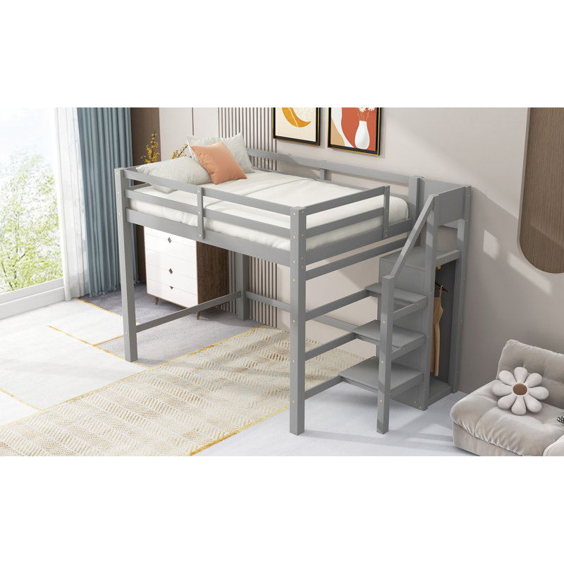 Lit mezzanine gris avec rangement et installation - Maximiser l'utilisation de l'espace, Gris