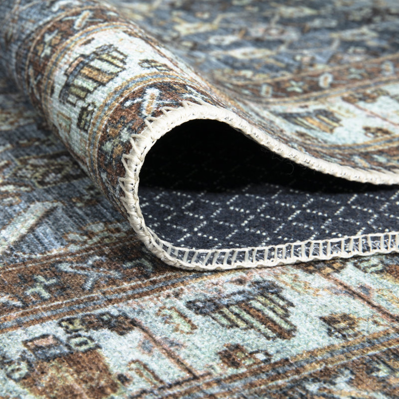 Tapis bleu / beige lavable à la machine pour le salon, la chambre à coucher, la salle à manger et la cuisine - Ferri