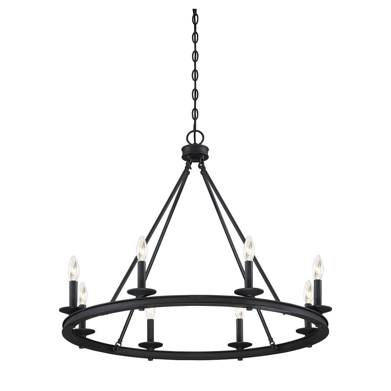 8-Light Chandelier, Matte Black, 25" H x 33" W x 33" D, 8